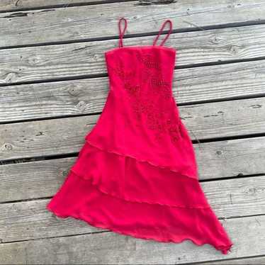 GORGEOUS RED Ruffle Embroidered Summer Dress