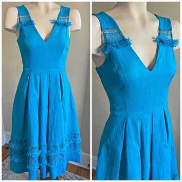 Badgley Mischka Ella Aquamarine 100% Linen Dress s