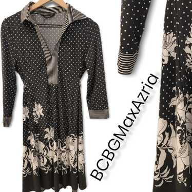 Bcbgmaxazria Black and White Mixed Print Dress Lon