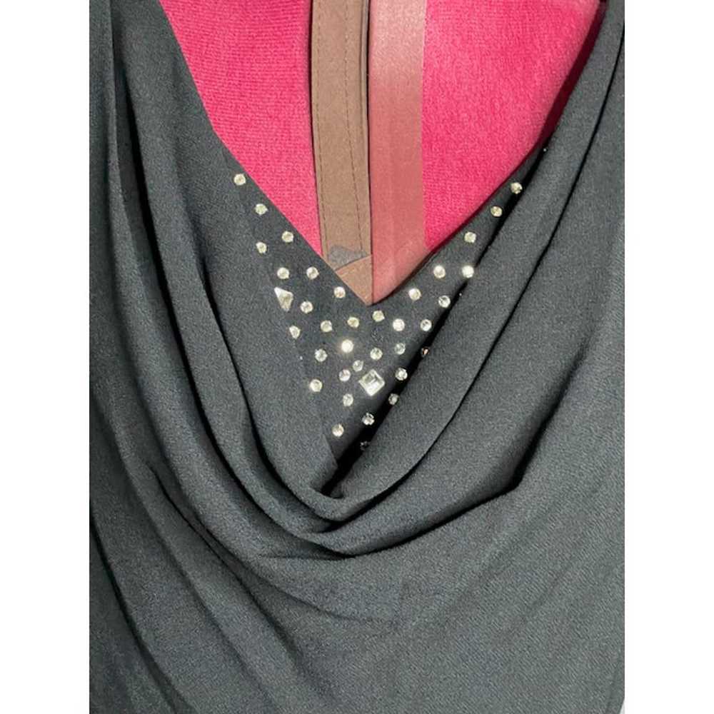 dress 1980s drape front studded V neck black silv… - image 2