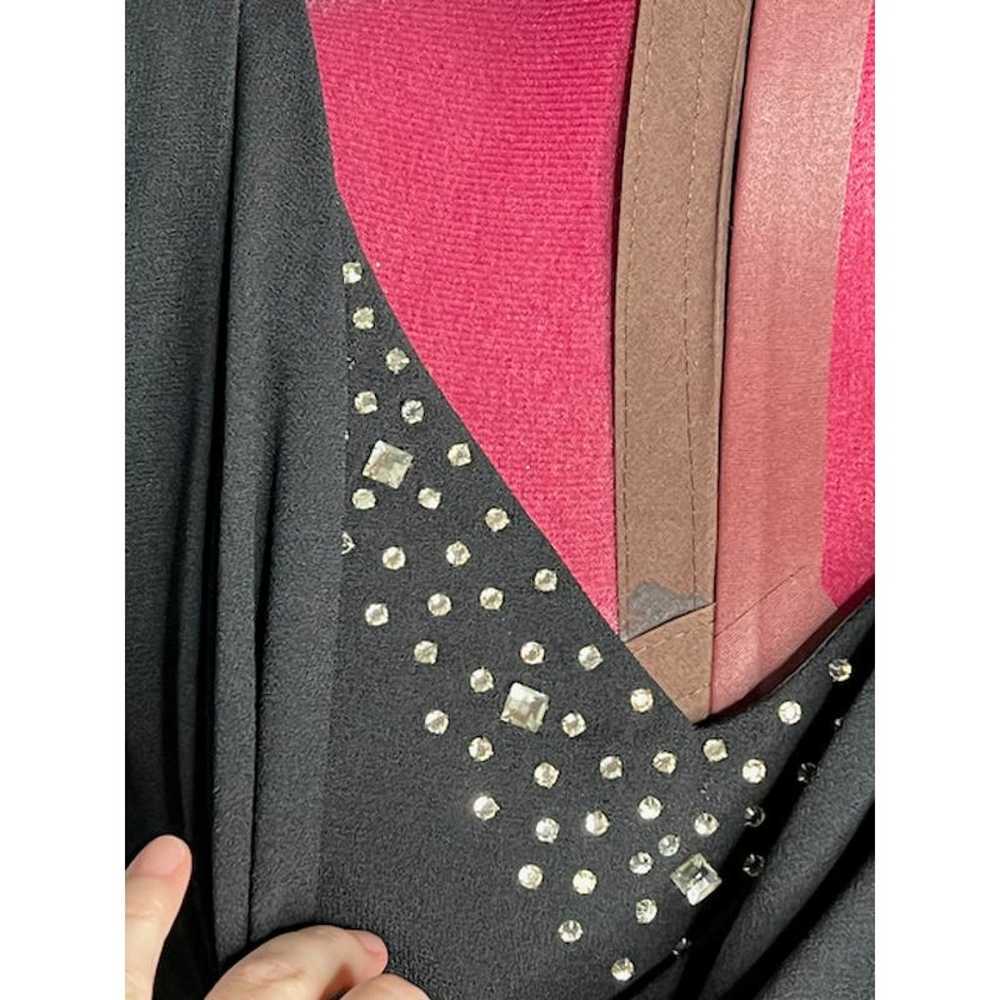 dress 1980s drape front studded V neck black silv… - image 5