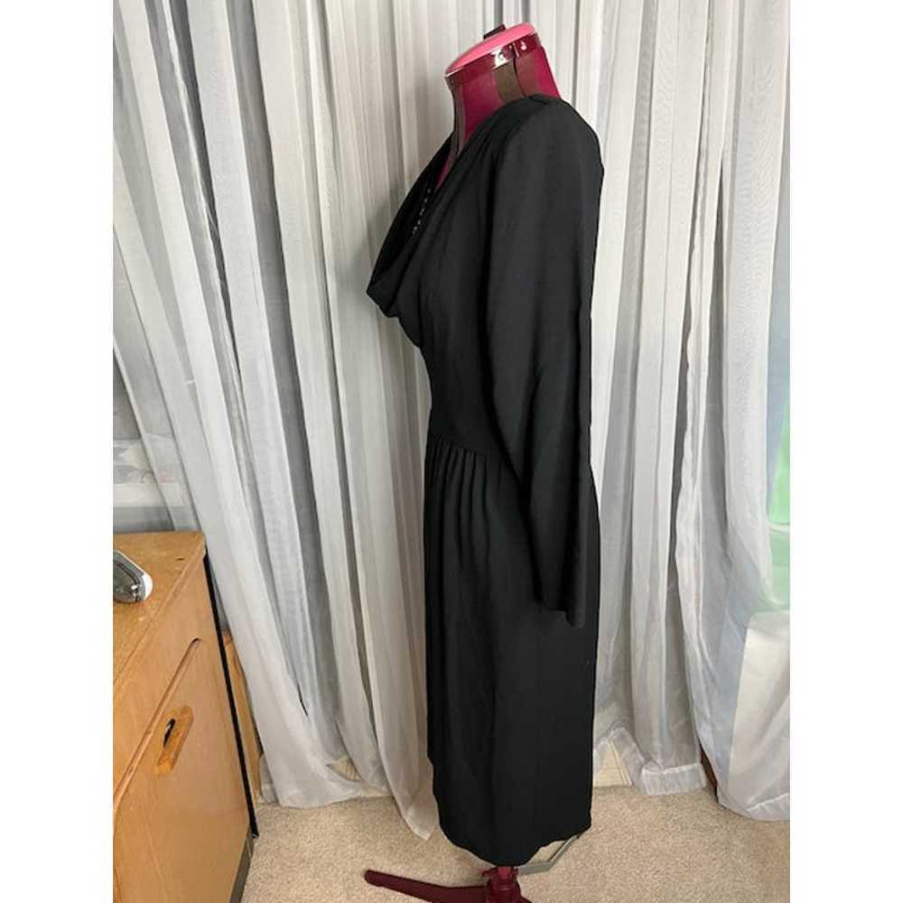 dress 1980s drape front studded V neck black silv… - image 6