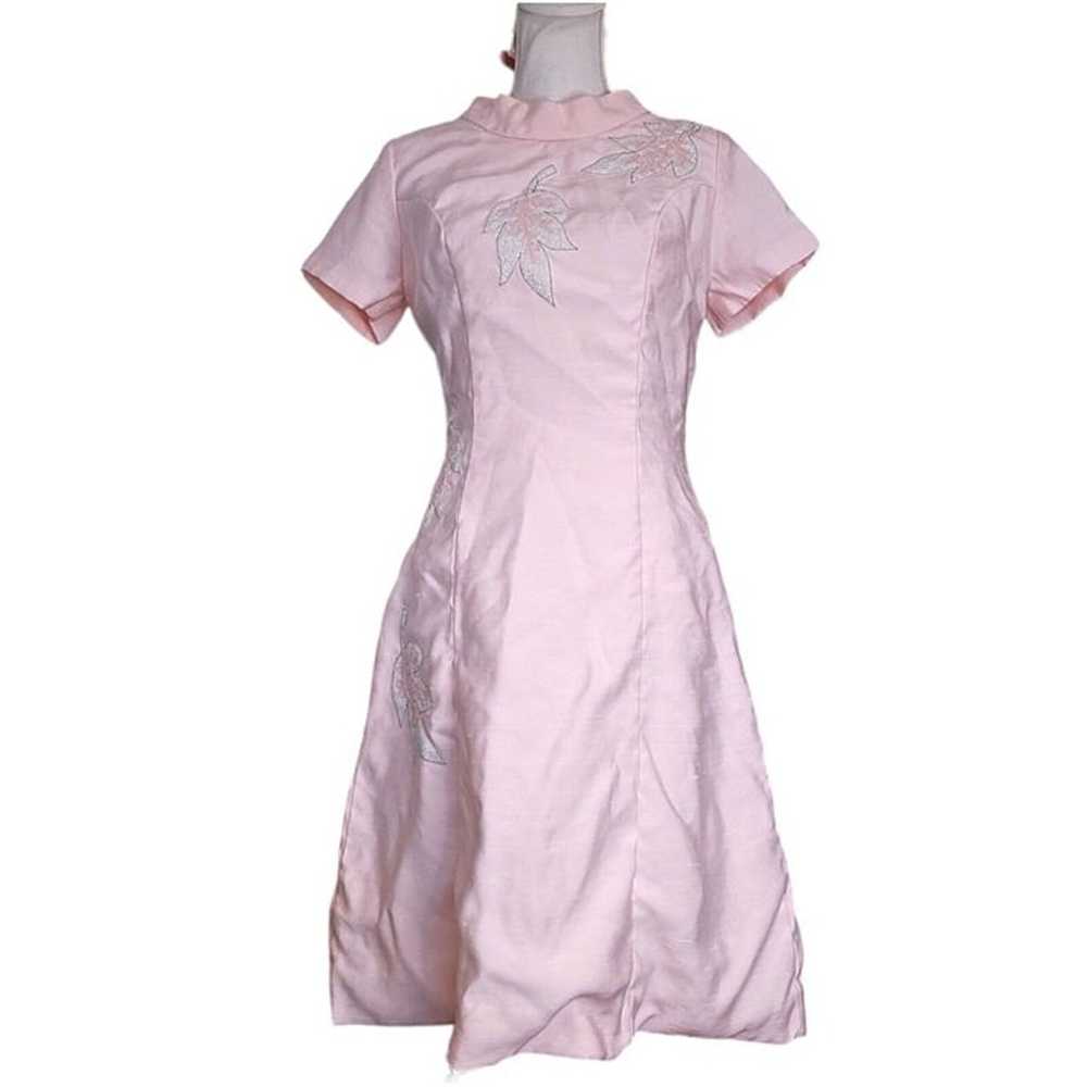 Vintage 60s Light Pink Raw Silk Dress Size 6 Flor… - image 2