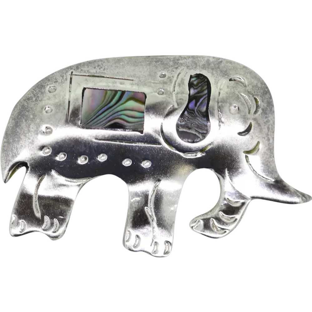 Sterling Silver Abalone Elephant Brooch - image 1