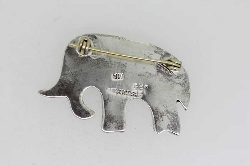 Sterling Silver Abalone Elephant Brooch - image 2