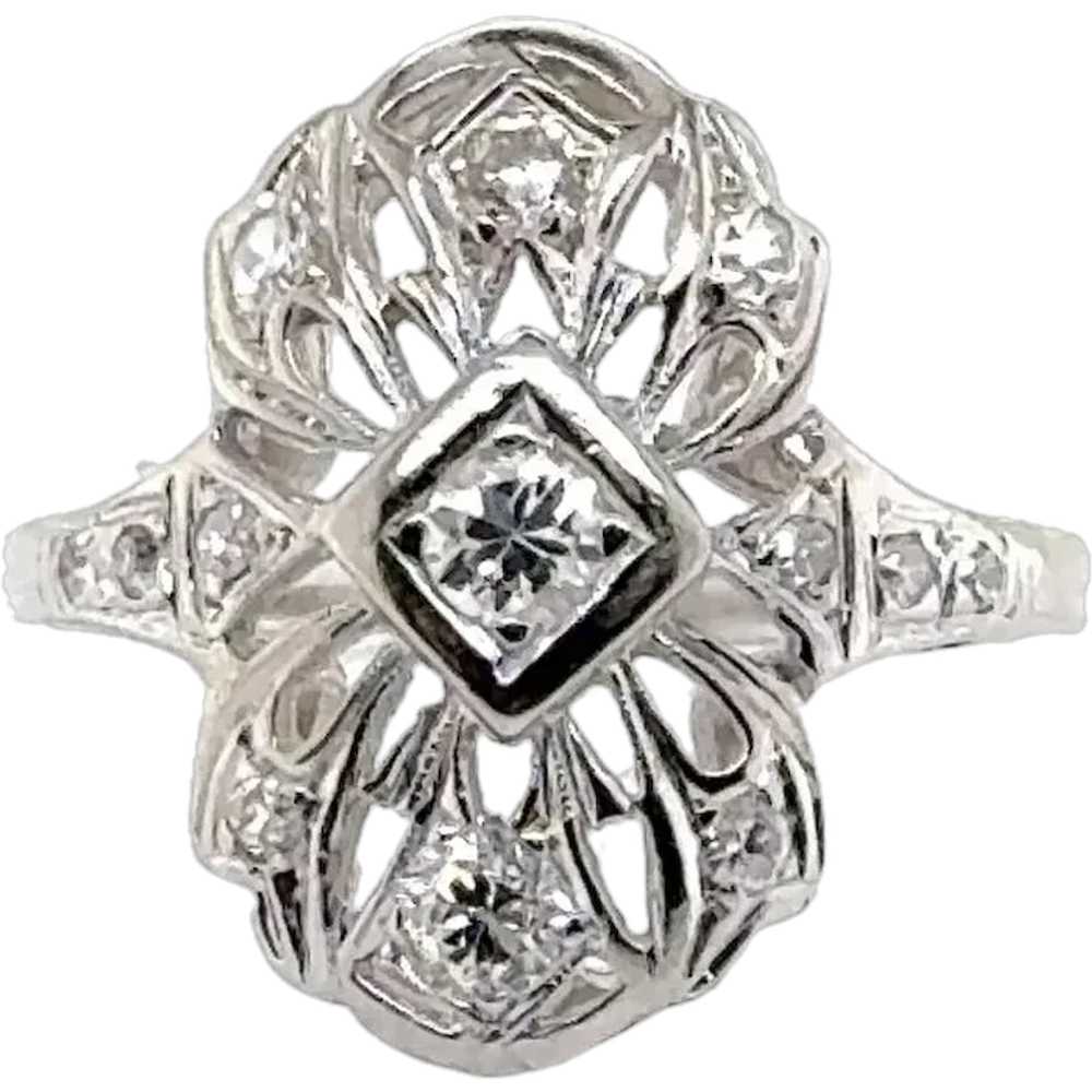 Art Deco Diamond Filigree 14 Karat White Gold Coc… - image 1
