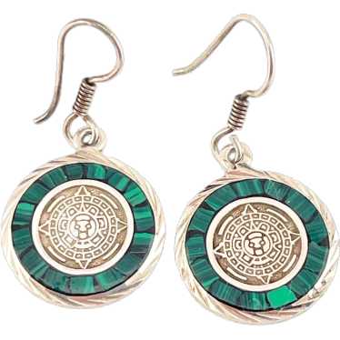 Malachite and Sterling Mexican Taxco Drop Earrings