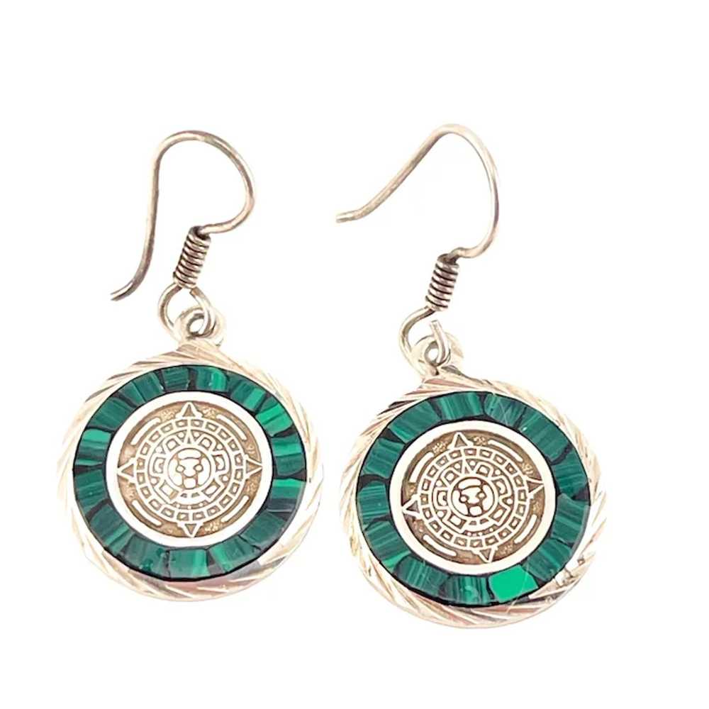 Malachite and Sterling Mexican Taxco Drop Earrings - image 2