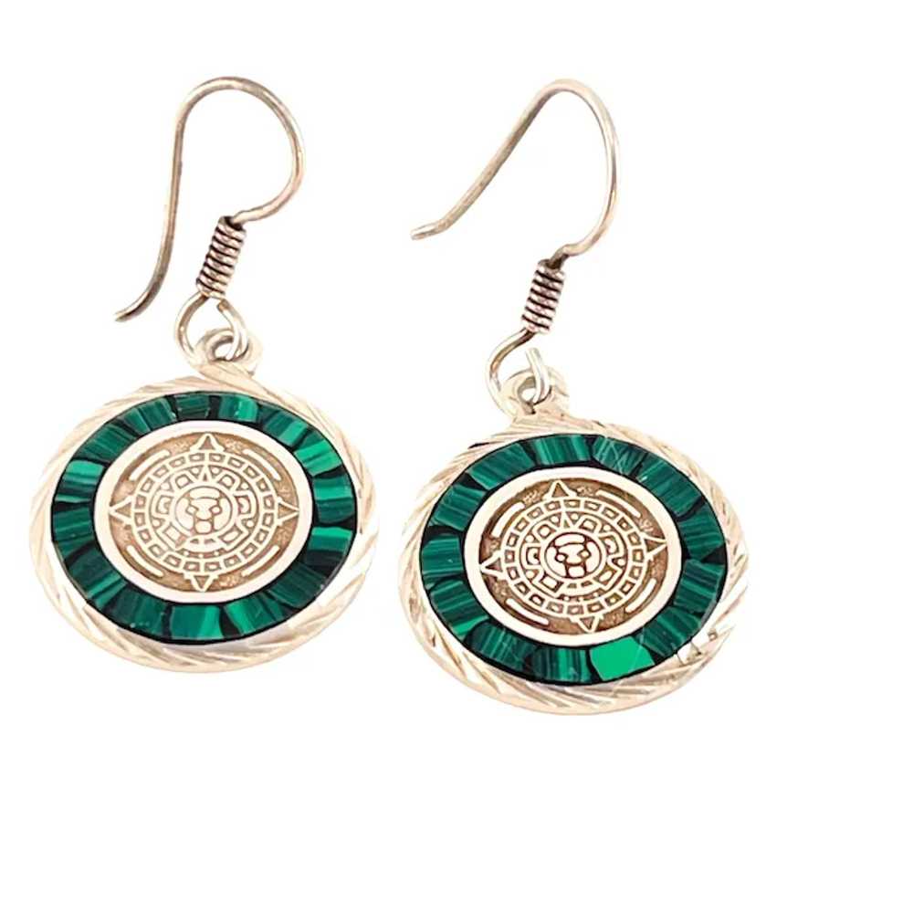 Malachite and Sterling Mexican Taxco Drop Earrings - image 3