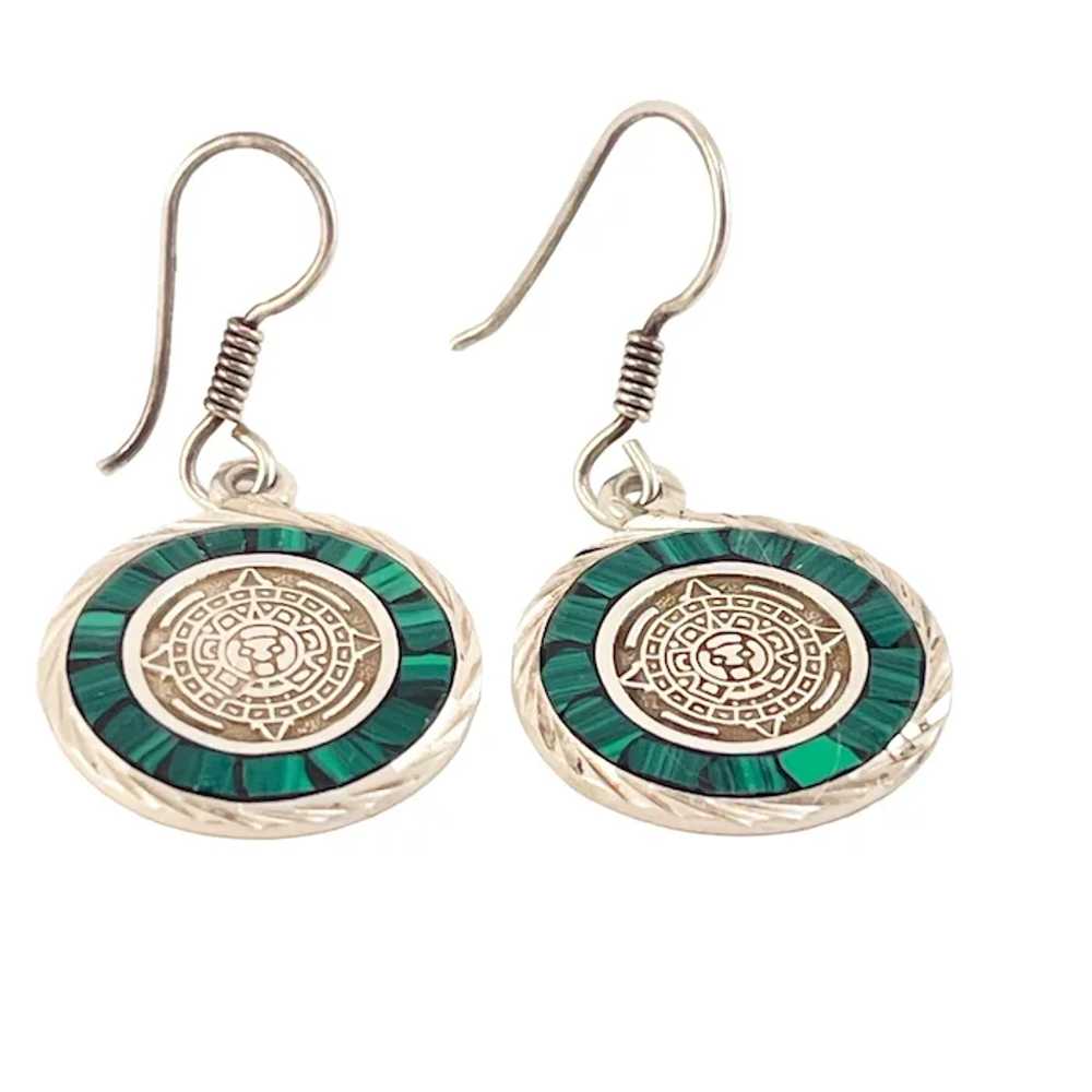 Malachite and Sterling Mexican Taxco Drop Earrings - image 5