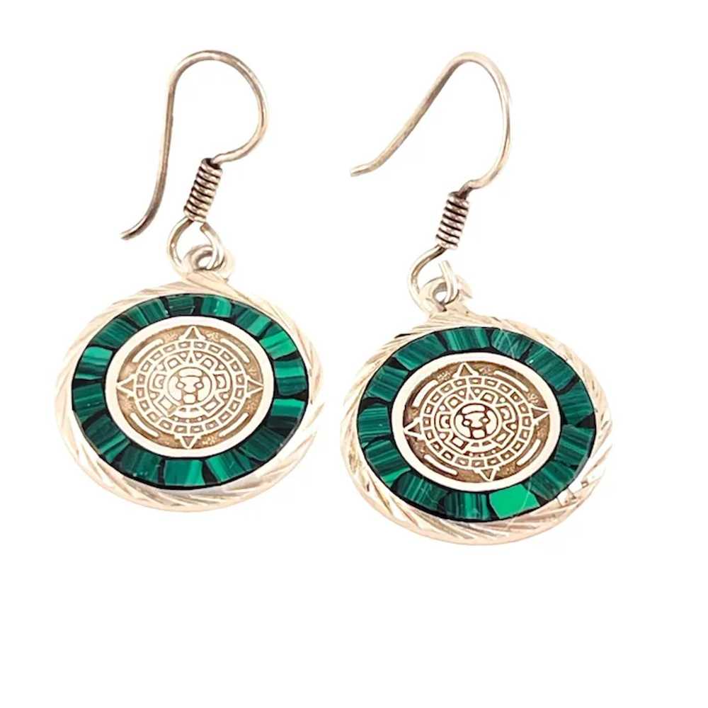 Malachite and Sterling Mexican Taxco Drop Earrings - image 6