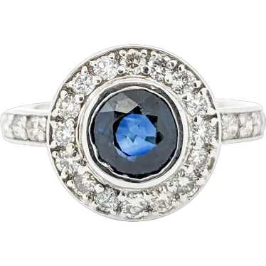 1.20ct Blue Sapphire & 1ctw Diamond Halo Ring In … - image 1