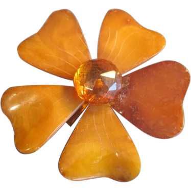 Vintage Butterscotch Amber Floral Pin - image 1