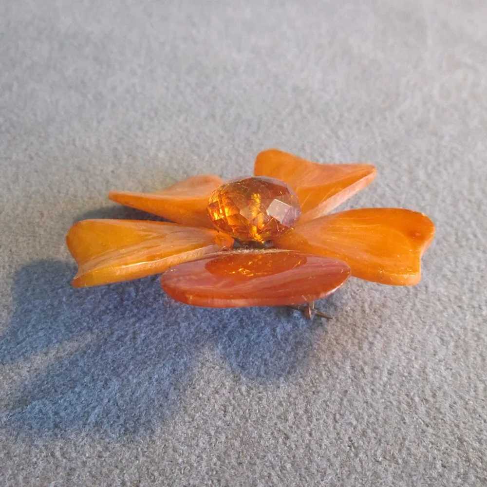 Vintage Butterscotch Amber Floral Pin - image 2