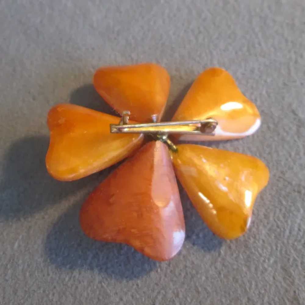 Vintage Butterscotch Amber Floral Pin - image 3