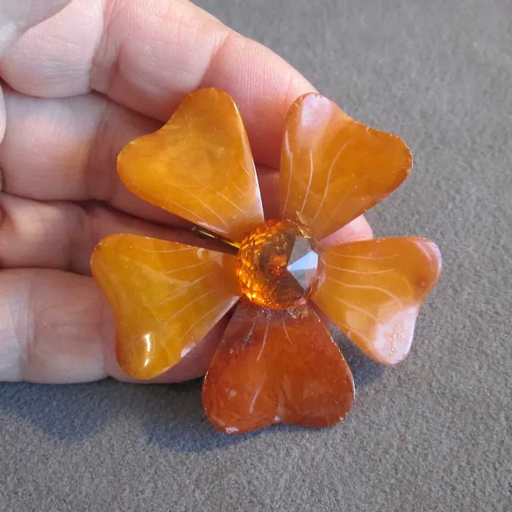 Vintage Butterscotch Amber Floral Pin - image 5