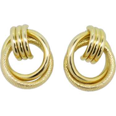 14k Yellow Gold Double Hoop Twist Dangle Earrings