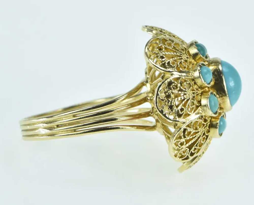 18K Oval Turquoise Filigree Domed Cocktail Ring S… - image 2