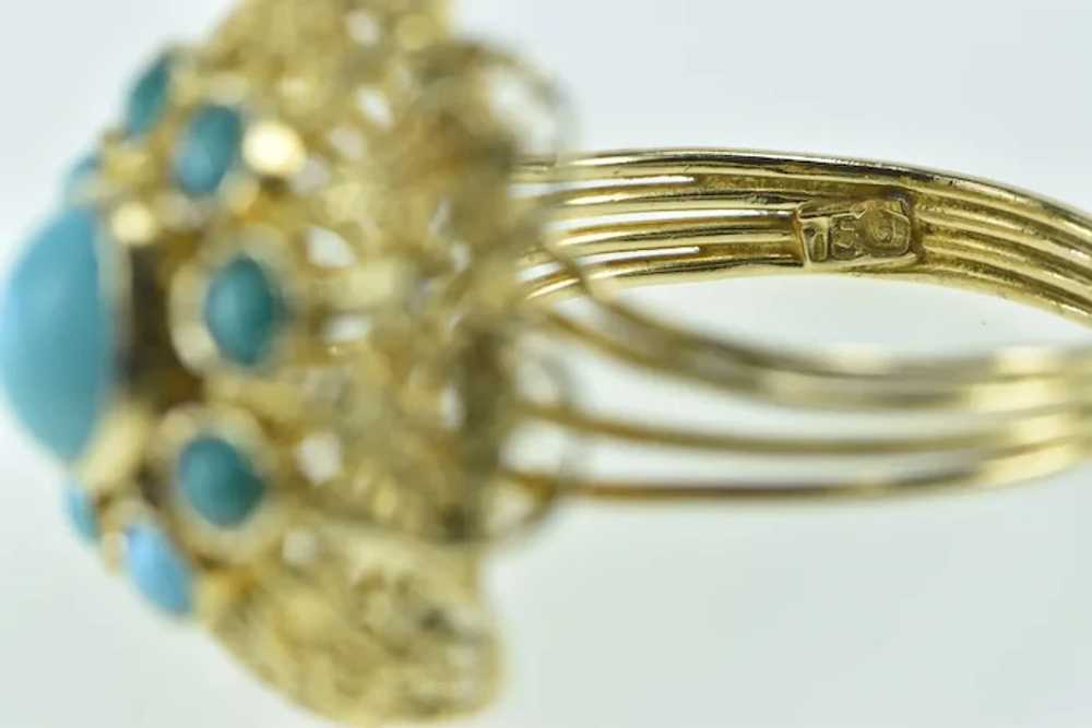 18K Oval Turquoise Filigree Domed Cocktail Ring S… - image 3