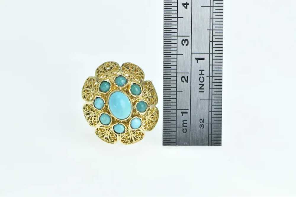 18K Oval Turquoise Filigree Domed Cocktail Ring S… - image 4