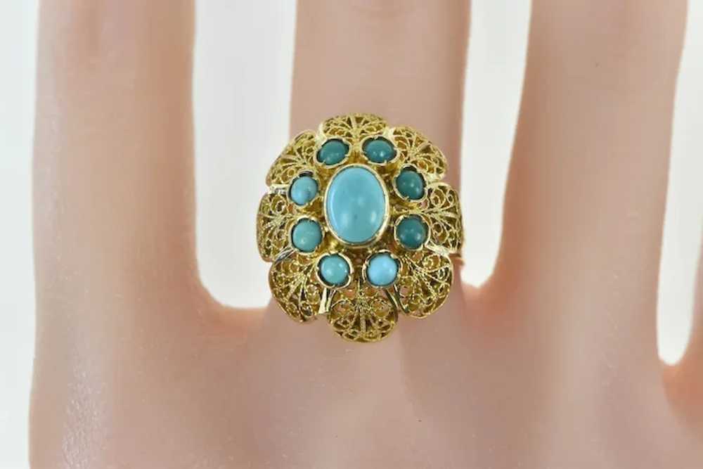 18K Oval Turquoise Filigree Domed Cocktail Ring S… - image 5