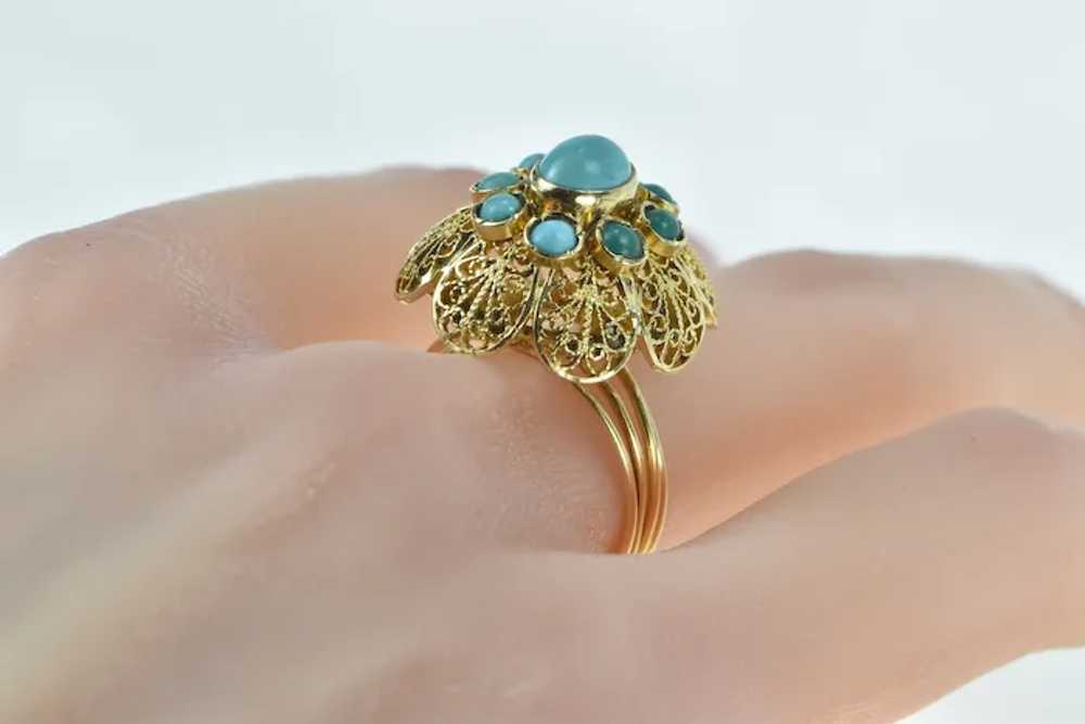 18K Oval Turquoise Filigree Domed Cocktail Ring S… - image 6