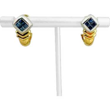 18k Yellow and White Gold 7.2g Sapphire Huggie Ear