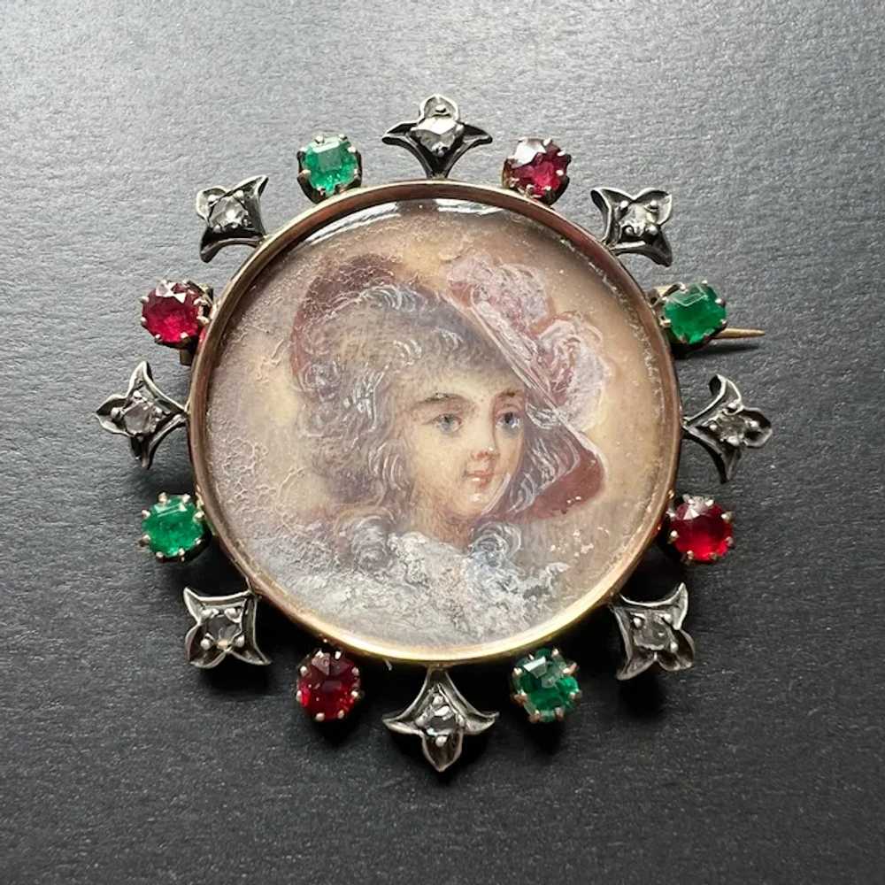 Victorian 18K gold miniature portrait brooch diam… - image 2