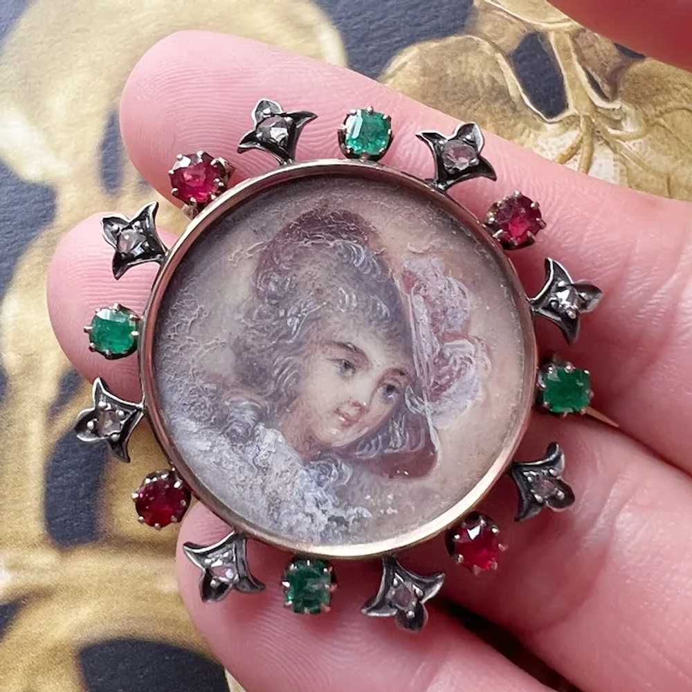 Victorian 18K gold miniature portrait brooch diam… - image 3