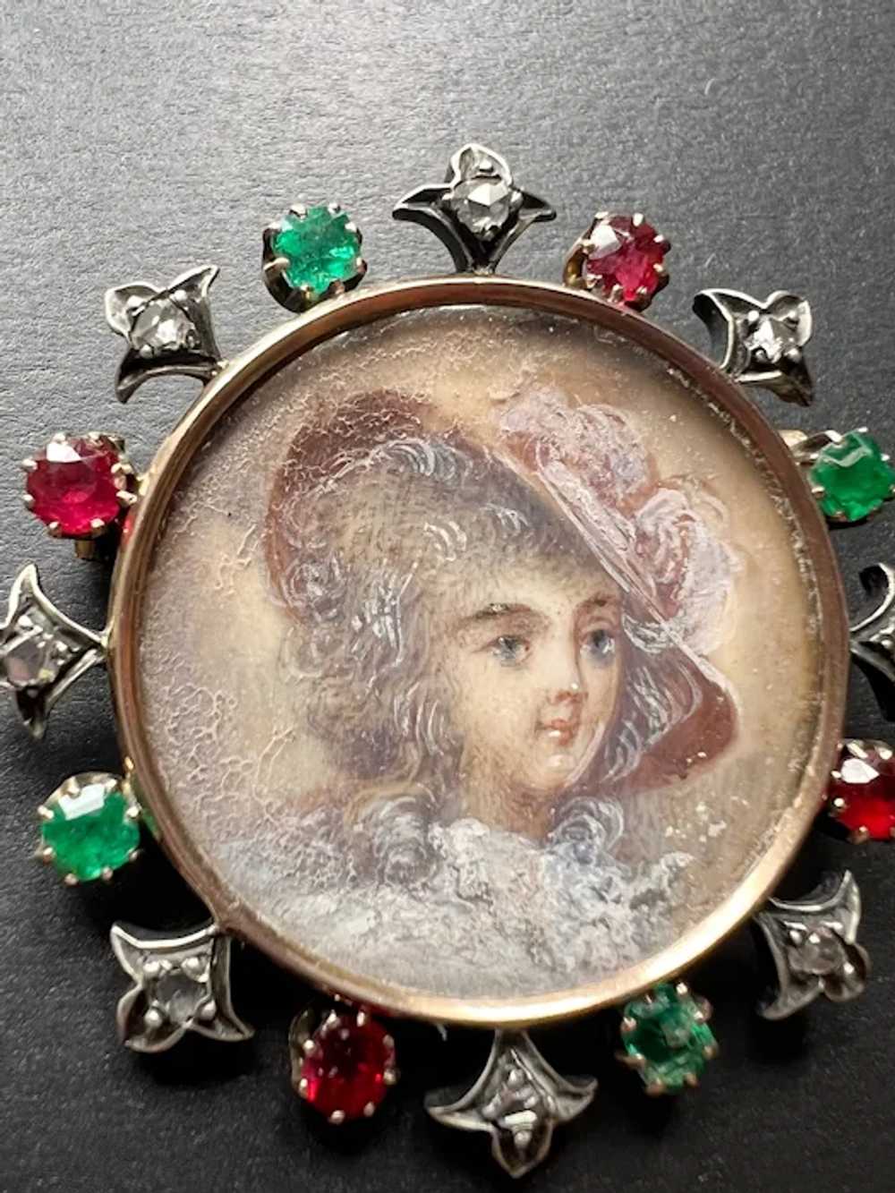 Victorian 18K gold miniature portrait brooch diam… - image 7