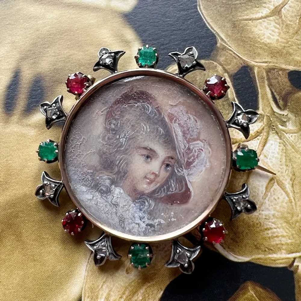 Victorian 18K gold miniature portrait brooch diam… - image 8