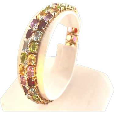 Multicolor Gems 925 Vermeil Yellow Gold 2 Row Oval