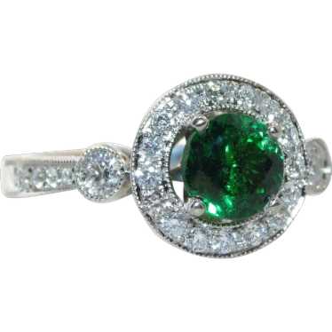 Round Green Tsavorite Garnet Diamond Ring Halo in 