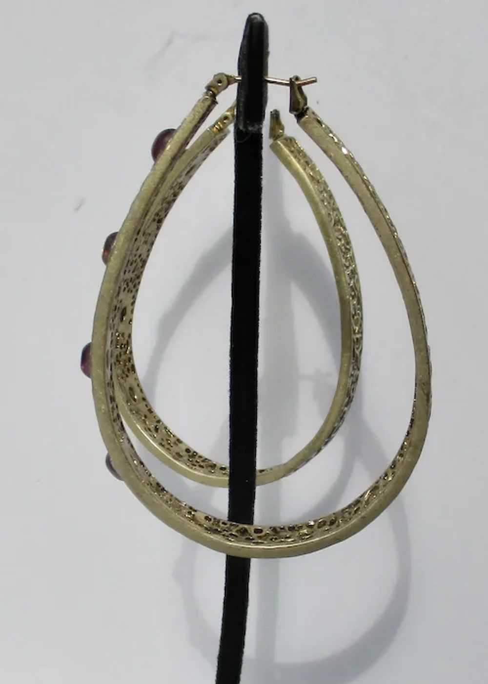 Large Hoop on post earrings Brass and Crystals - image 2