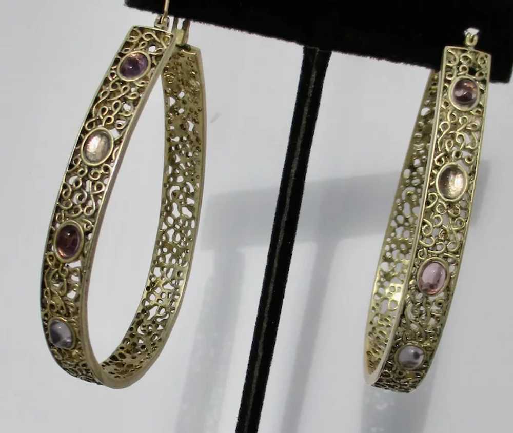 Large Hoop on post earrings Brass and Crystals - image 3