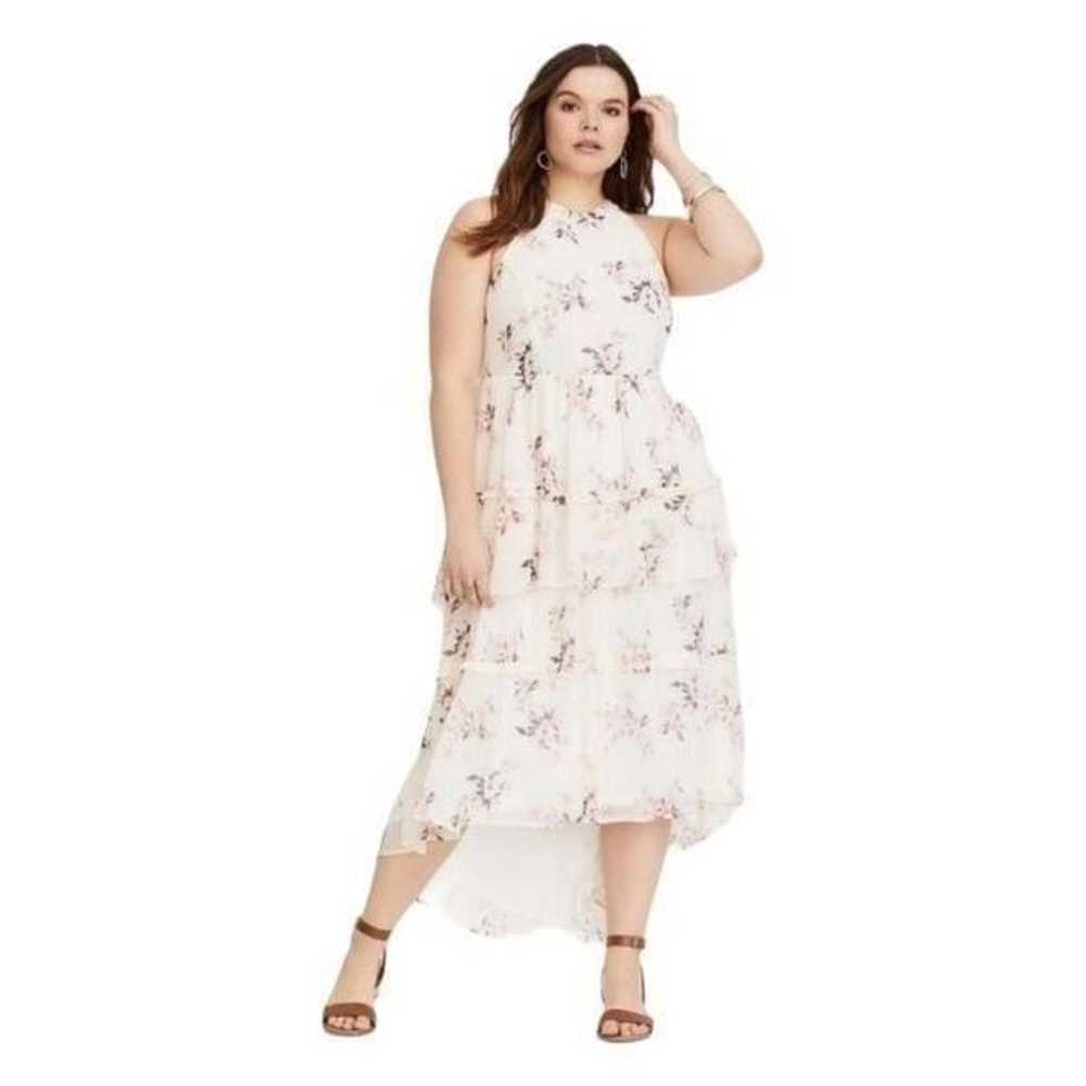Torrid White Floral Tiered Chiffon Ruffled High L… - image 1