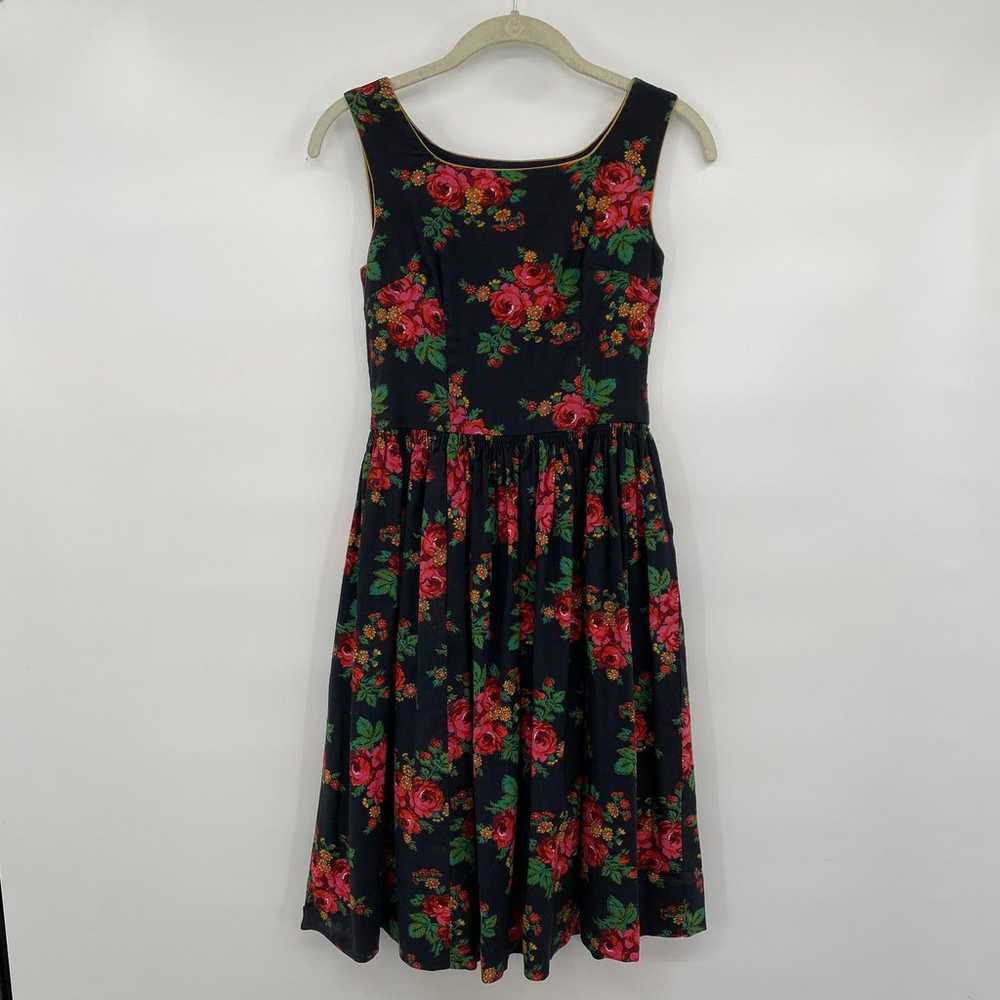 Vintage 60s Dress Fit & Flare Ditsy Floral Rose P… - image 1