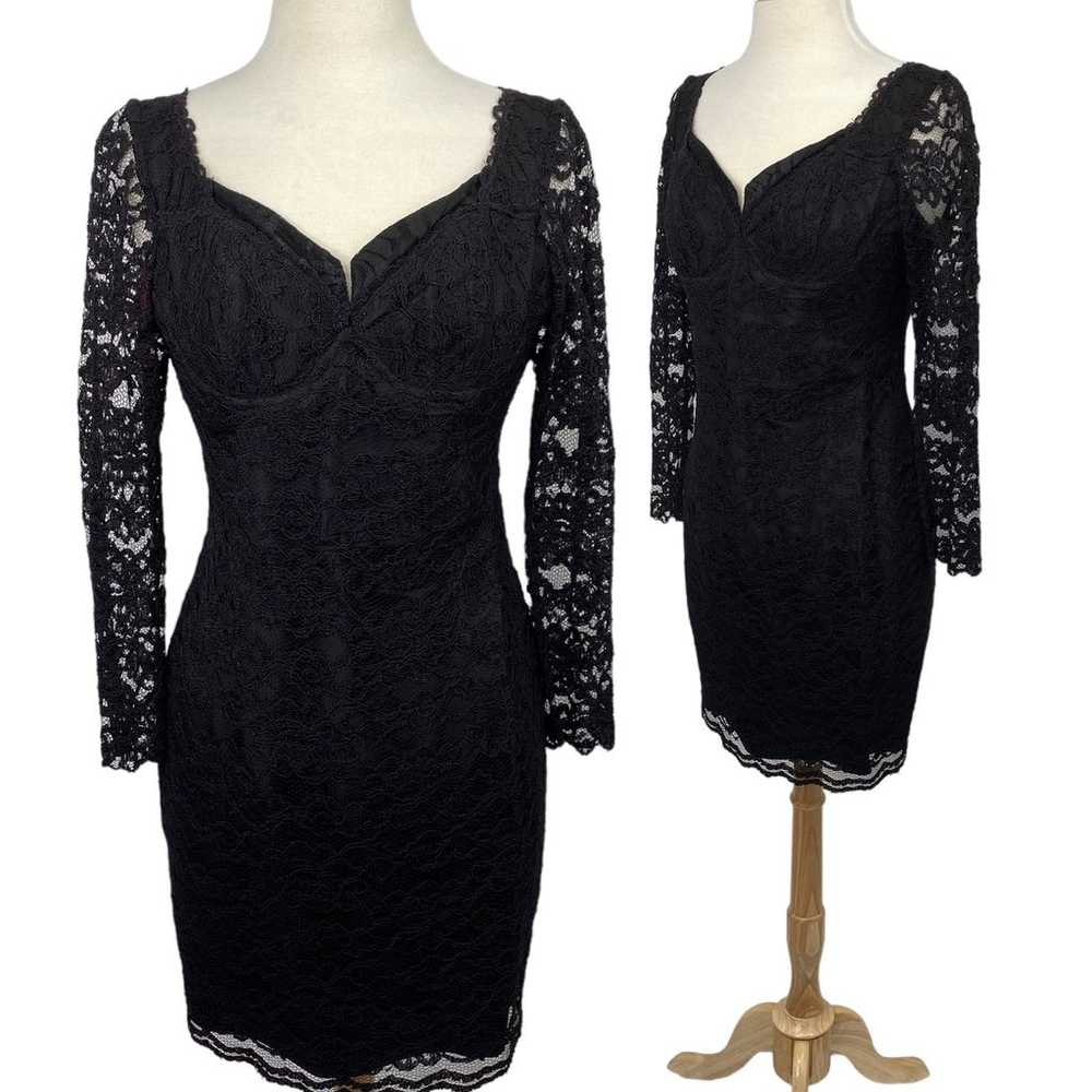 Vintage 80s 90s Fitted Lace Mini Dress Long Sleev… - image 1