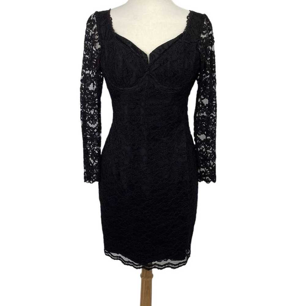 Vintage 80s 90s Fitted Lace Mini Dress Long Sleev… - image 3