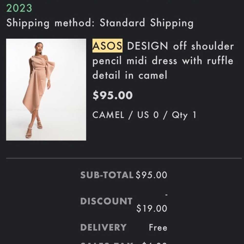 ASOS DESIGN off shoulder pencil Midi Dress Camel - image 5
