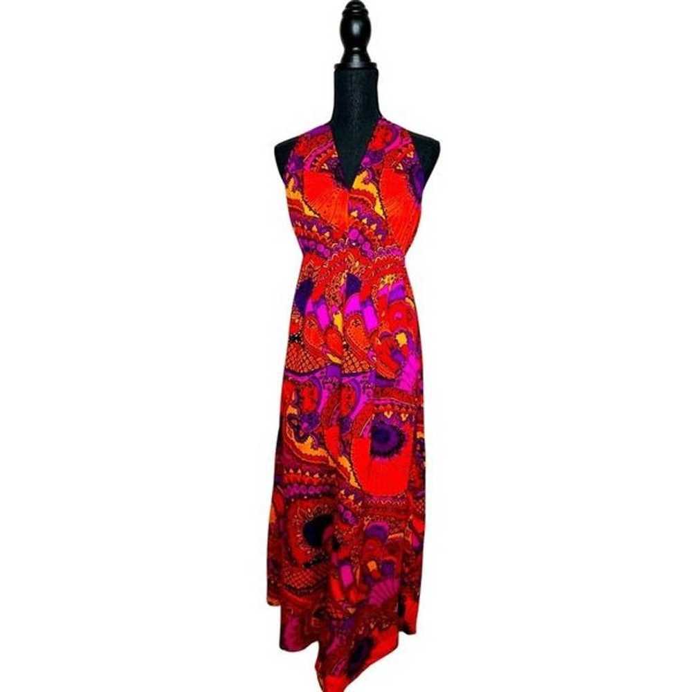Funky Bright Paisley 60’s 70’s Vintage Maxi Dress… - image 1