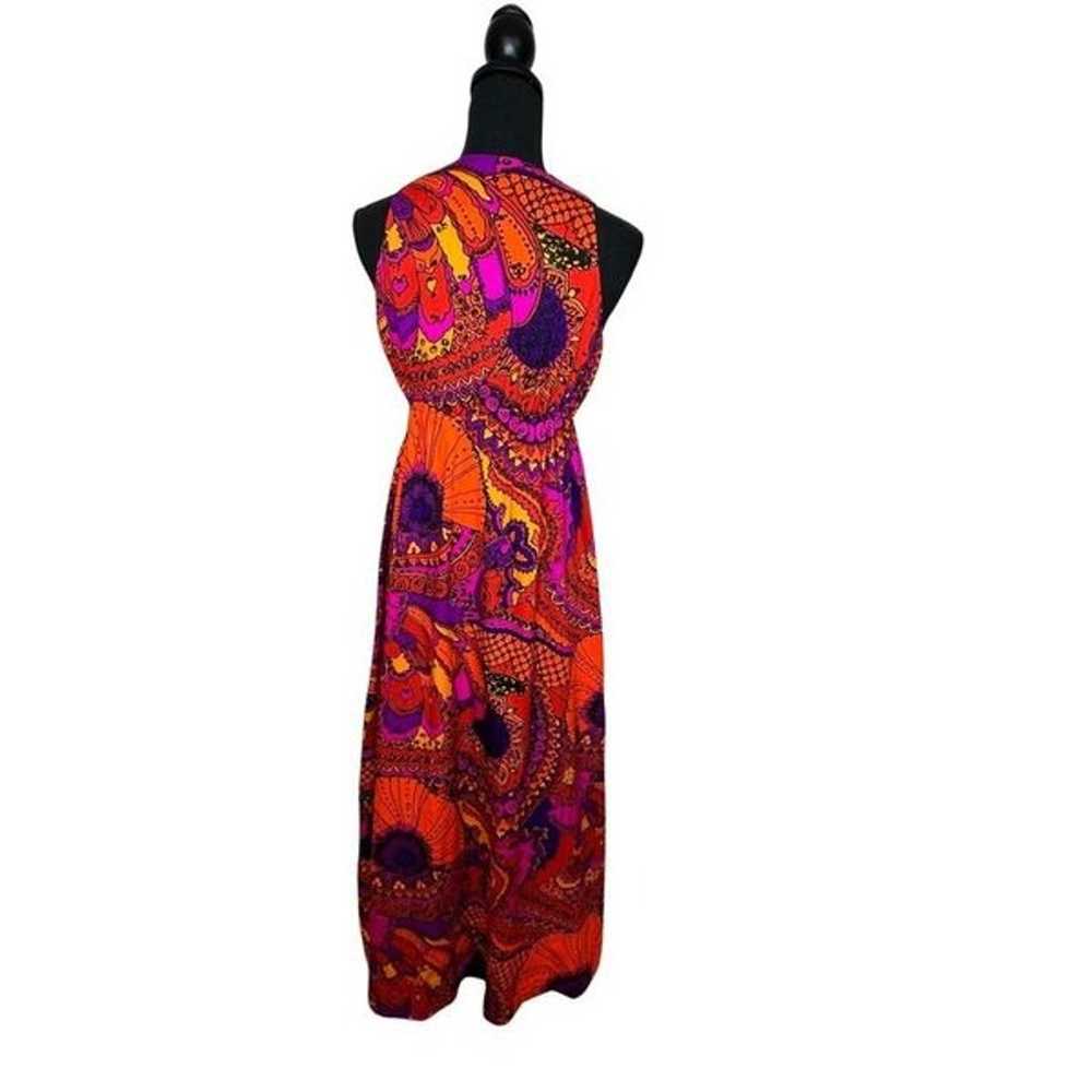Funky Bright Paisley 60’s 70’s Vintage Maxi Dress… - image 2