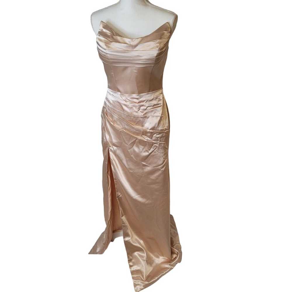 Strapless Silky Satin Formal Prom Dress Evening G… - image 4