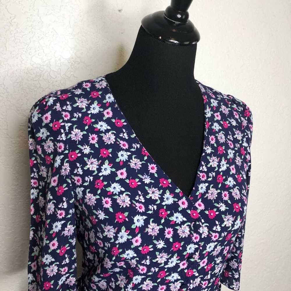 Claudie Pierlot navy blue pink floral v neck dres… - image 2