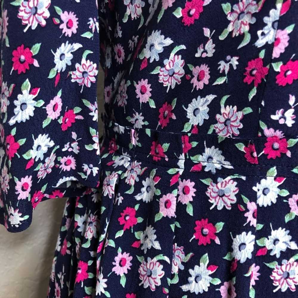 Claudie Pierlot navy blue pink floral v neck dres… - image 5