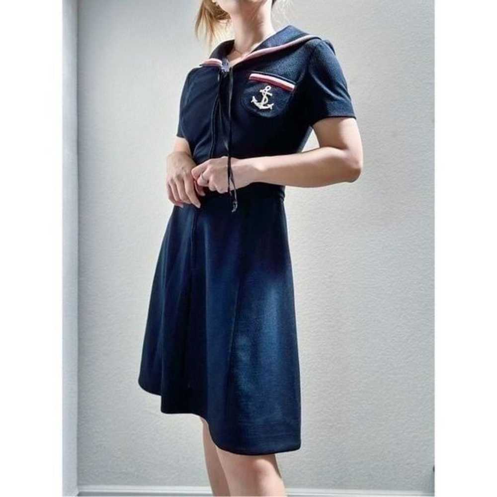 60s/70s Vintage Short Sleeves Navy Sailor Dress w… - image 3