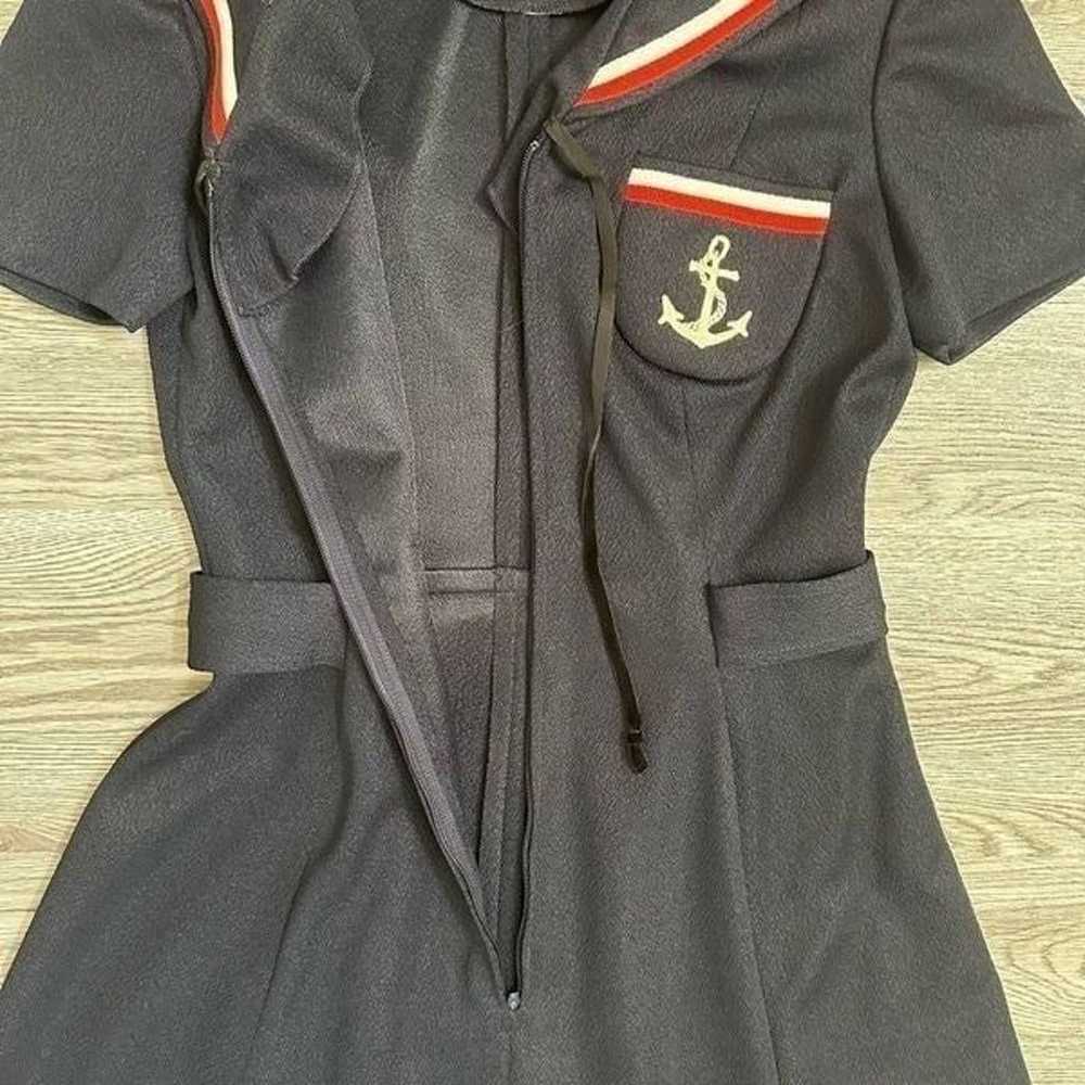 60s/70s Vintage Short Sleeves Navy Sailor Dress w… - image 9