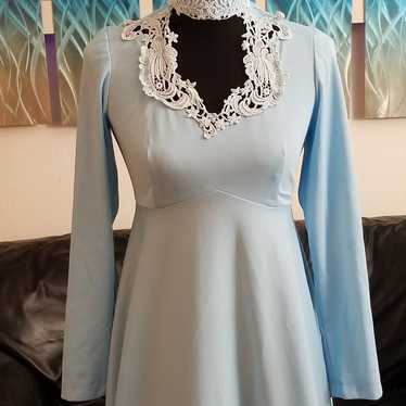 Vintage 1970s Dance Allure Blue with Lace fashion Cinderella Dress