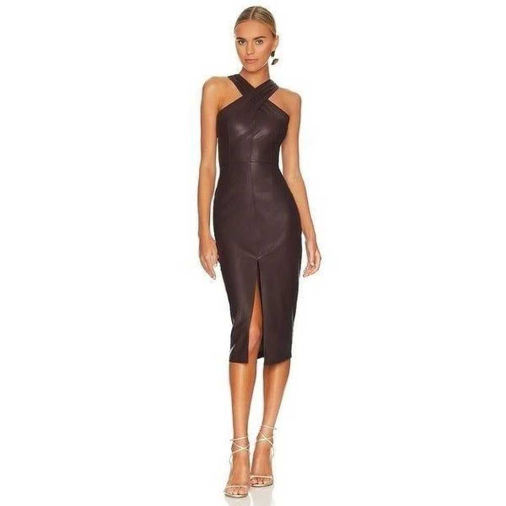 Saylor Rach Midi Faux Leather Dress in Brown Smal… - image 1