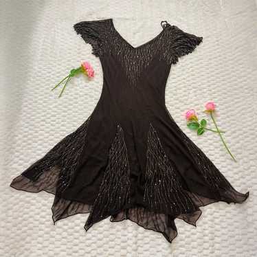 Fairycore Vintage Beaded Brown Dress